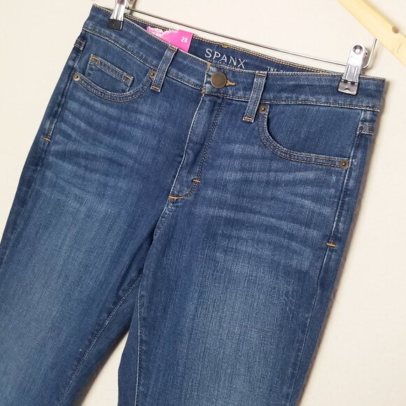 NEW SPANX Women's 28 Slim X Bootcut Jeans Blue Stretch Flare Denim "Hemmed" 27.5 - Picture 6 of 14